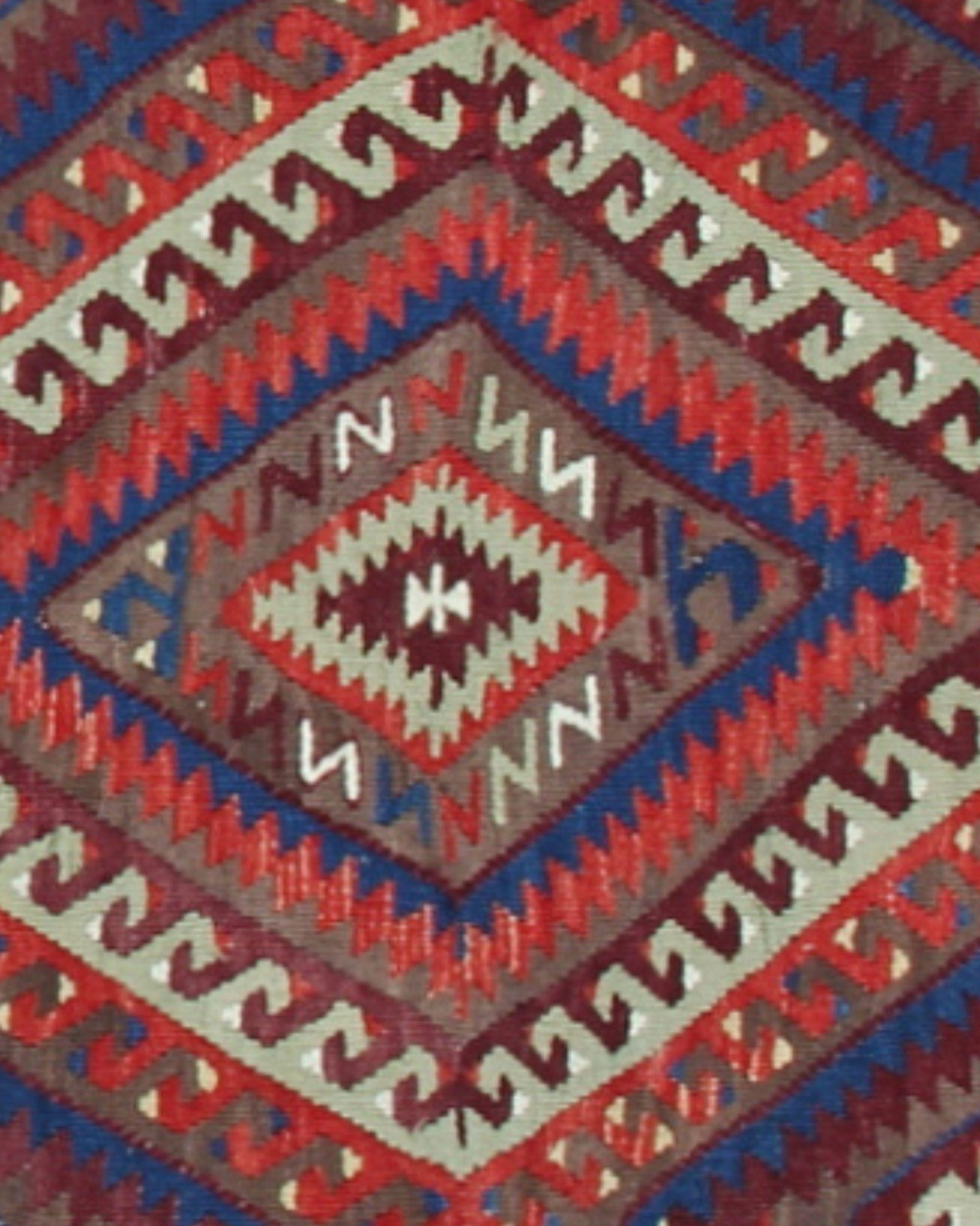 Antiker 1900er Anatolischer Woll-Kilim, Türkischer Geometrischer Stammes-Teppich 285x160cm im Angebot 1