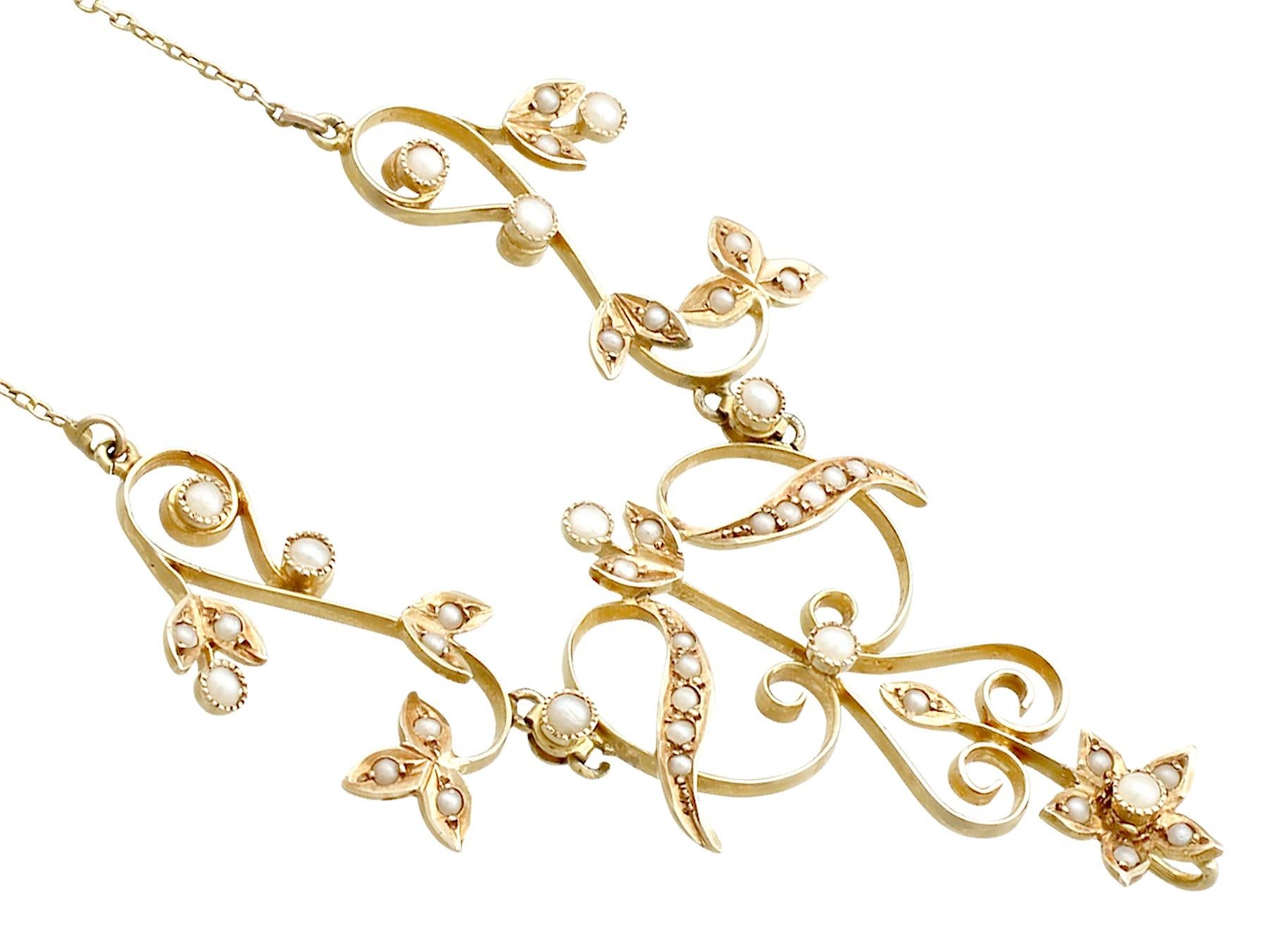 Uncut Antique 1900s Art Nouveau Pearl and Yellow Gold Necklace