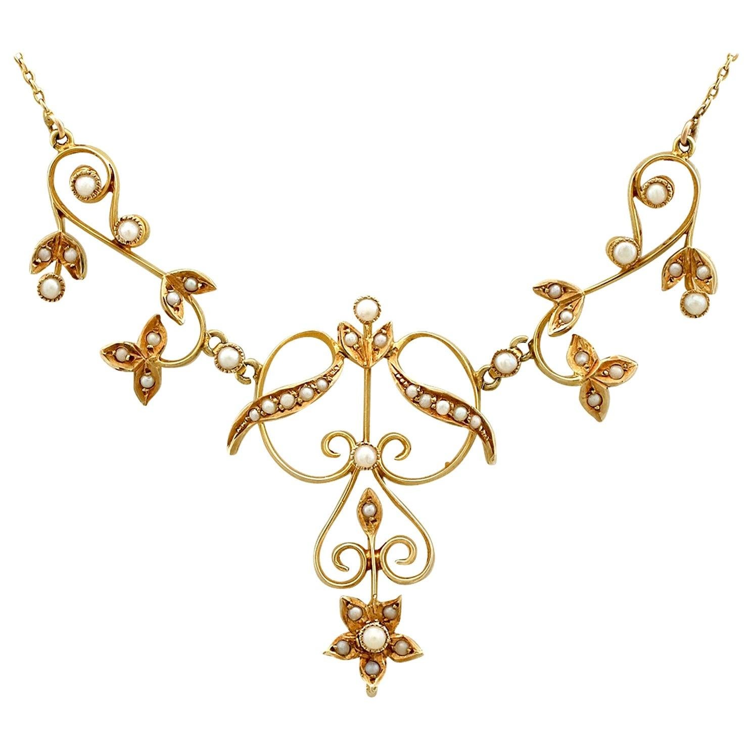Antique French Art Nouveau Style Two-Tone Gold and Pearl Necklace For ...