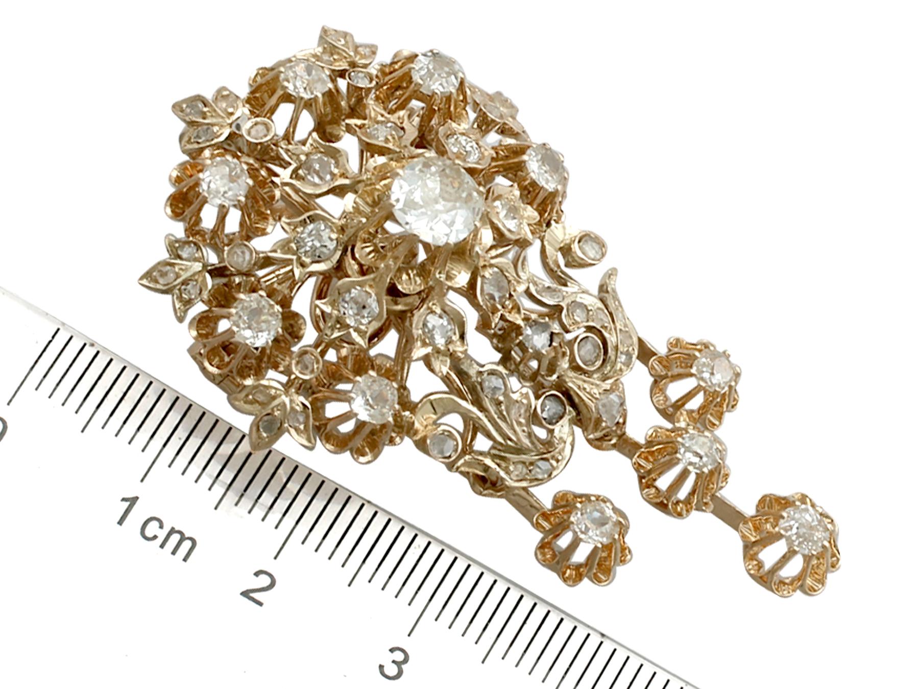 Antique 1900s Austro-Hungarian 3.04 Carat Diamond Yellow Gold Brooch 1