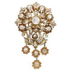 Antique 1900s Austro-Hungarian 3.04 Carat Diamond Yellow Gold Brooch