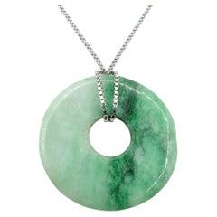 Antique 1900s Banded Light, Apple & Deep Green Jadeite Jade Peace Donut Pendant