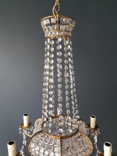 Antique 1900s Chandelier Crystal Lustre Brass Ceiling Lamp Rarity Neoclassical