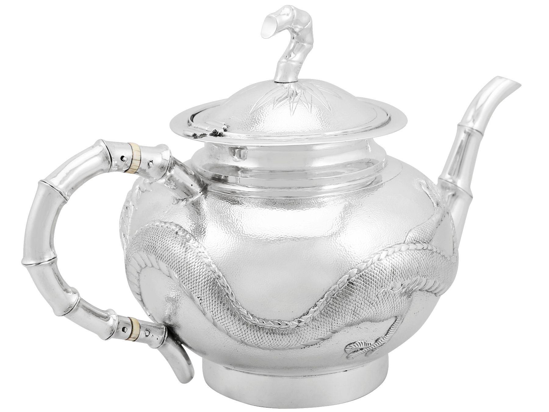 1900s Chinese Export Silver Three-Piece Tea Service For Sale 1