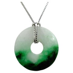 Antique 1900s Deep & Vivid Green & White Jadeite Jade Peace Donut 平安扣 Pendant