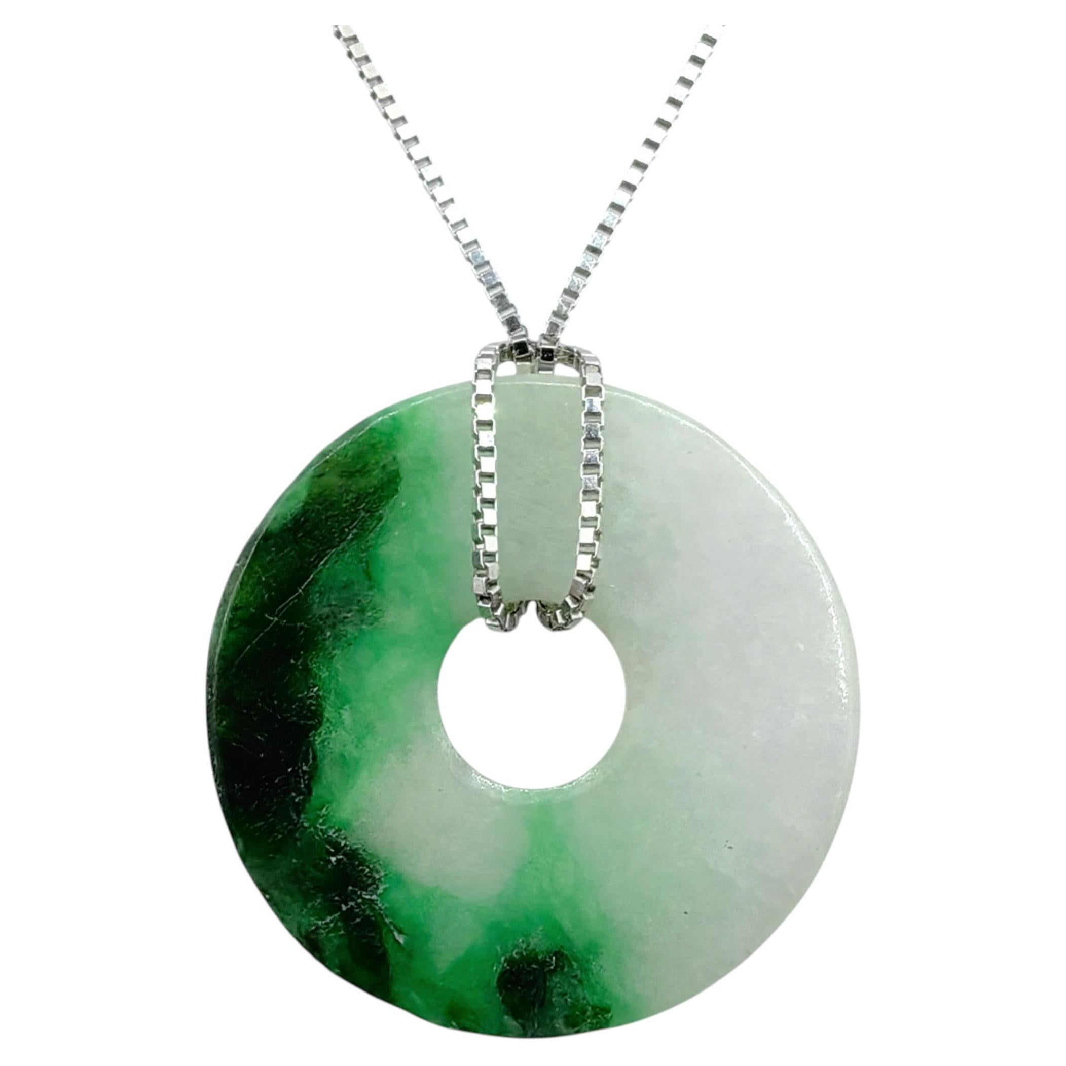 Antique 1900s Deep & Vivid Green & White Jadeite Jade Peace Donut 平安扣 Pendant