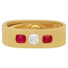 Antique 1900s Diamond and Ruby 18k Yellow Gold Scarf or Cravat Clip