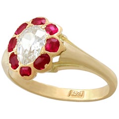 Antique 1900s Diamond and Ruby Yellow Gold Cocktail Ring