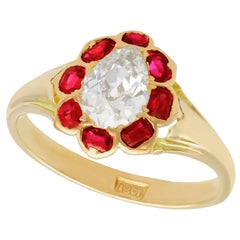 Antique 1900s Diamond and Ruby Yellow Gold Cocktail Ring