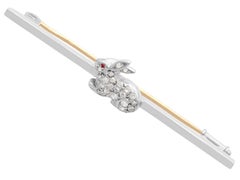 Antique 1900s Diamond and Ruby Yellow Gold Rabbit Brooch