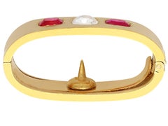 Antique 1900s Diamond and Ruby 18k Yellow Gold Scarf or Cravat Clip