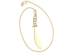 Antique 1900s Diamond and Yellow Gold Sword Pendant