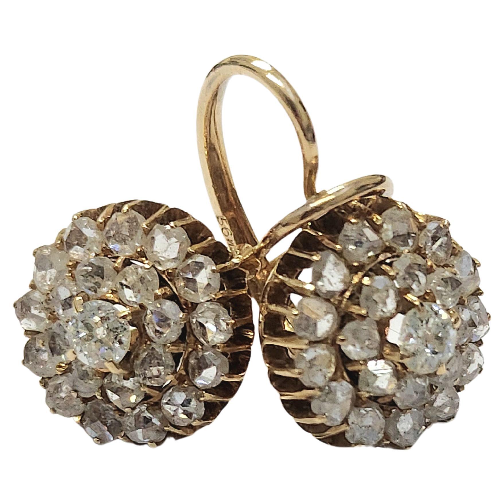 Antique 1900s Diamond Russian Gold Earrings For Sale