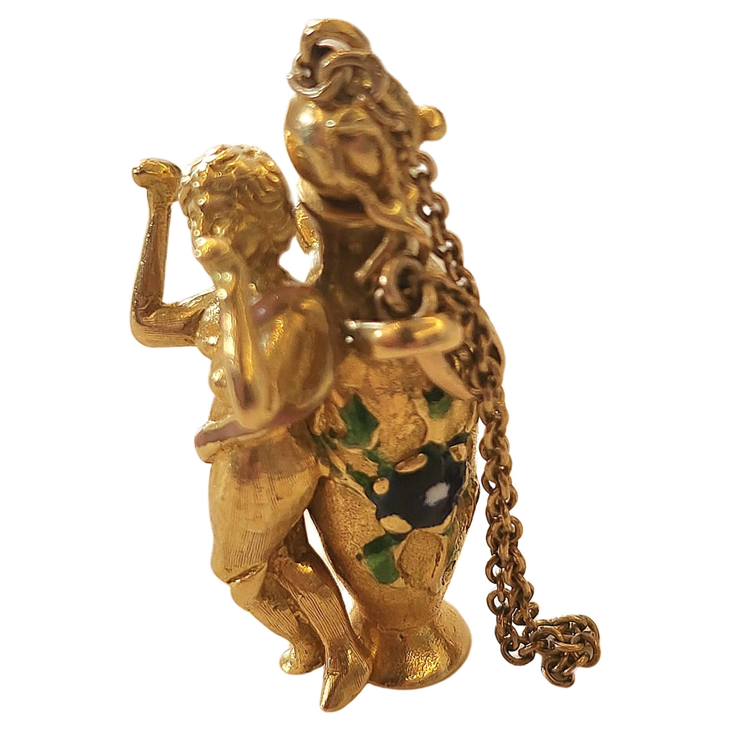 Antike 18k Gelbgold Anhänger für Parfüm Verwendung im Jugendstil mit bunten Emaille auf Anhänger Seiten mit einem insgesamt 18k Gold Gewicht von 12 Gramm und 4,5 Länge Halle markiert 750 Gold Standard Anhänger wurde während der Jugendstil-Ära Europa