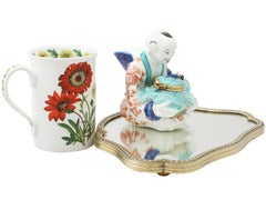 Antique 1900s French Porcelain Silver and Glass Inkwell