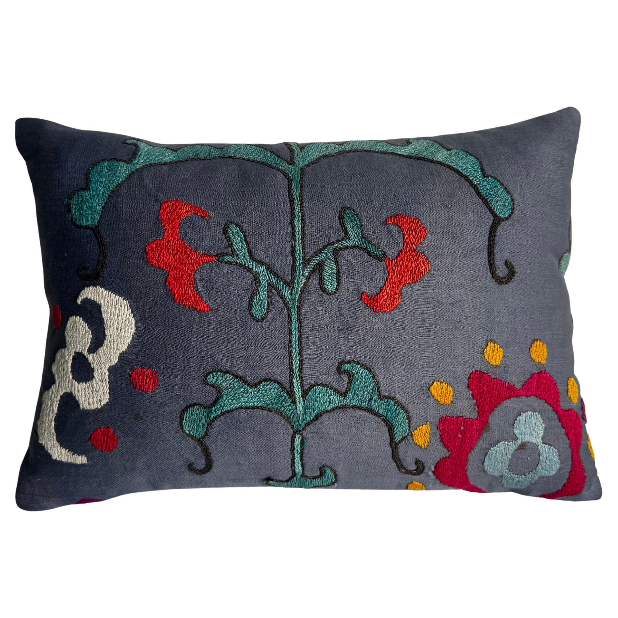 Antique 1900s Hand-Embroidered Suzani Pillow