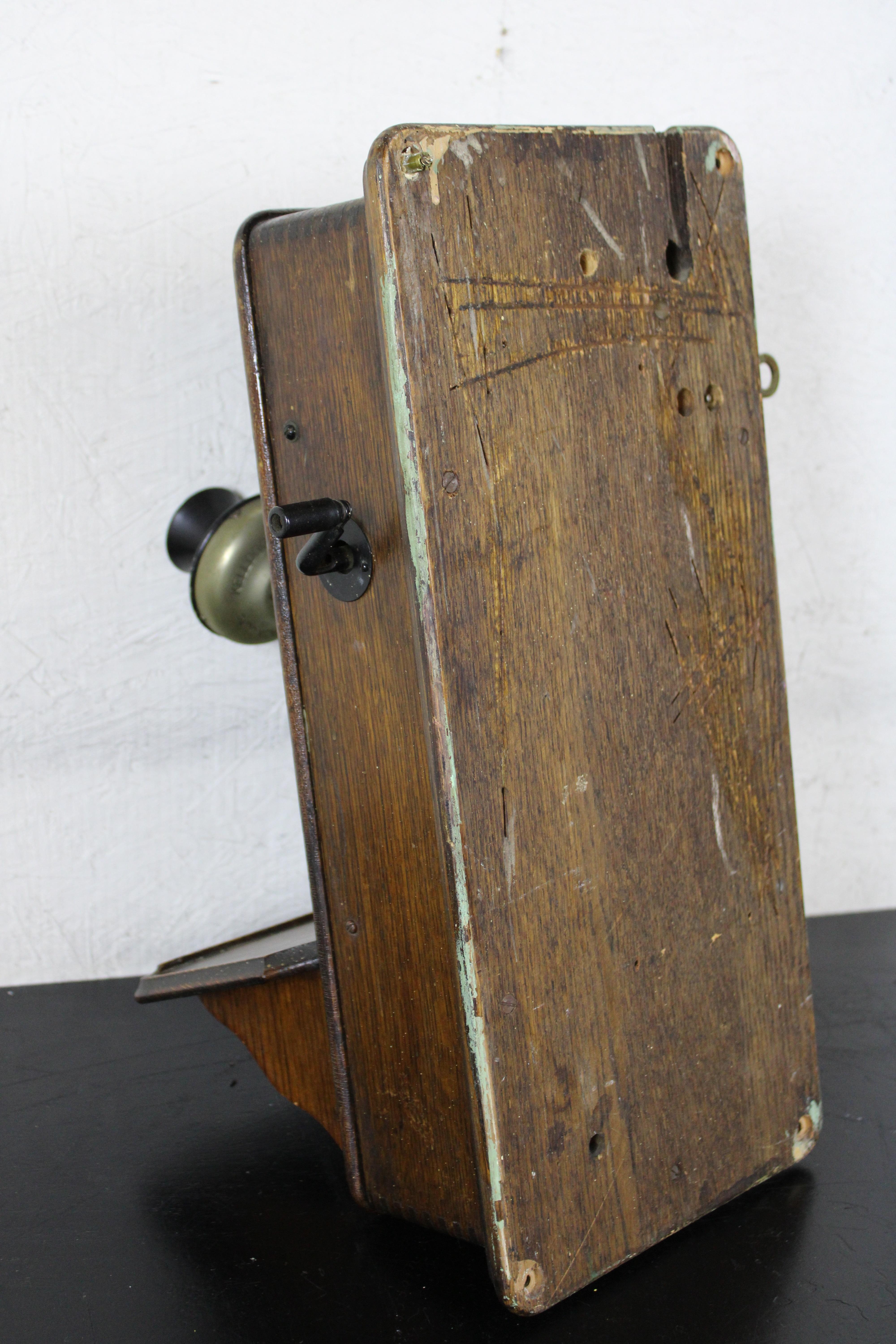 Antique 1900s Kellogg Wall Mount Crank Telephone Quartersawn Tiger Oak 1