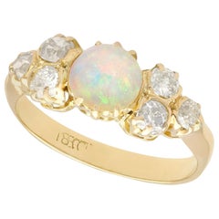 Antique 1900s Opal and Diamond Yellow Gold Cocktail Ring