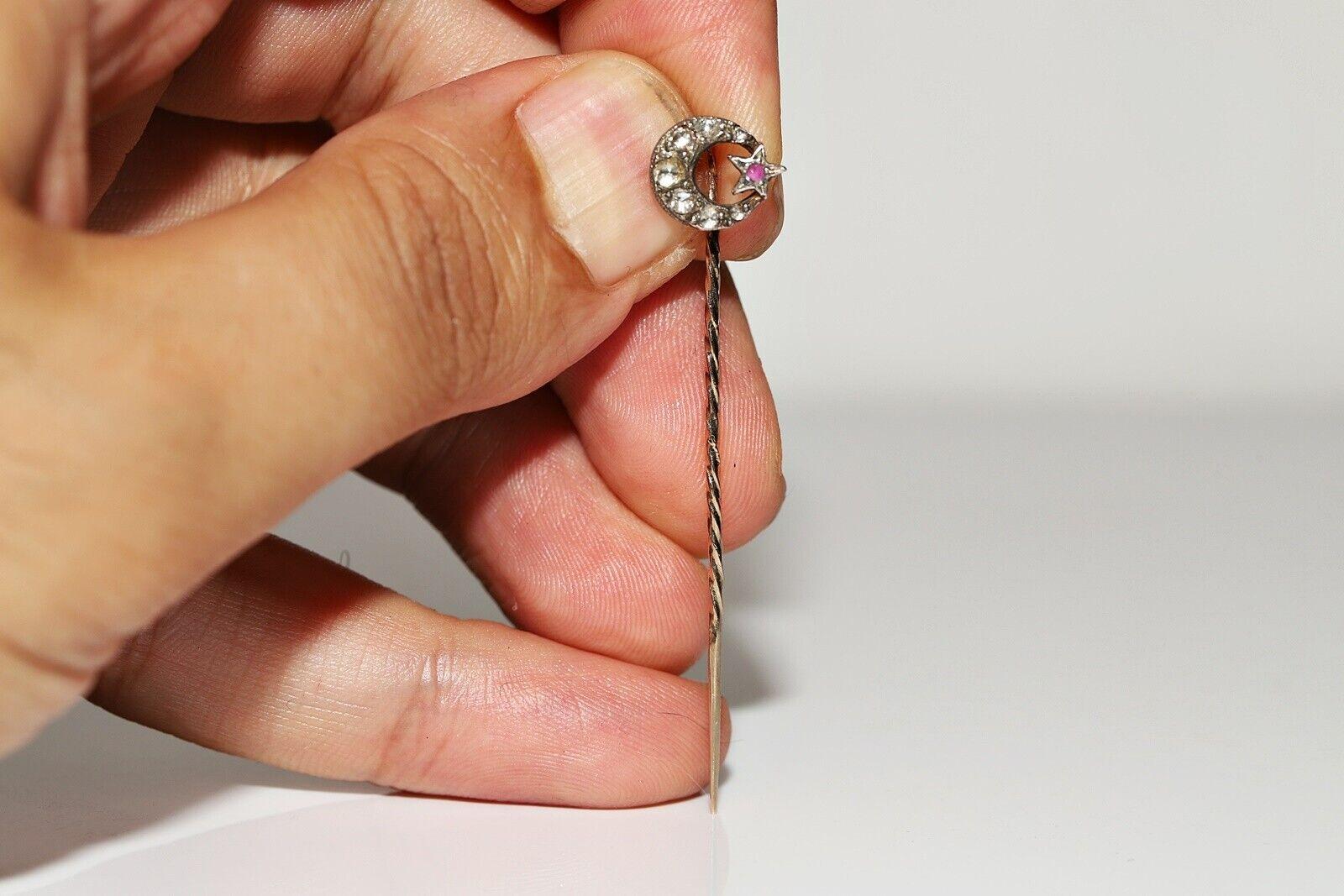 Broche ottomane ancienne des années 1900 en or 10 carats décorée de diamants naturels taille rose Bon état - En vente à Fatih/İstanbul, 34