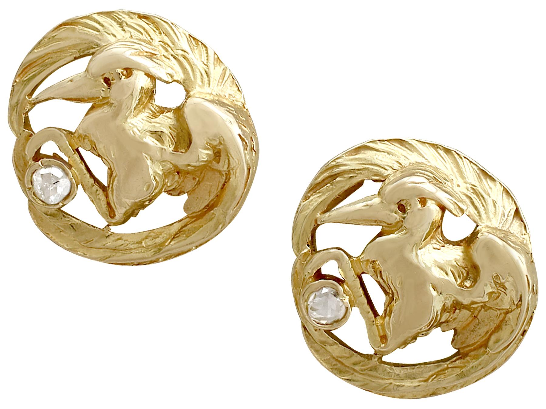 Antique 1900s Pair of 18k Yellow Gold Bird Cufflinks In Excellent Condition For Sale In Jesmond, Newcastle Upon Tyne