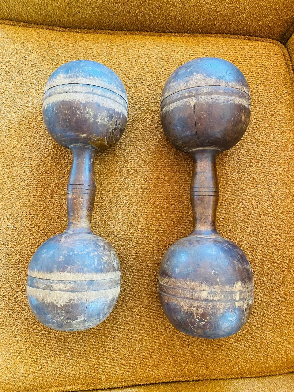 Antique 1900s Pair of Wooden Hand Weights 3