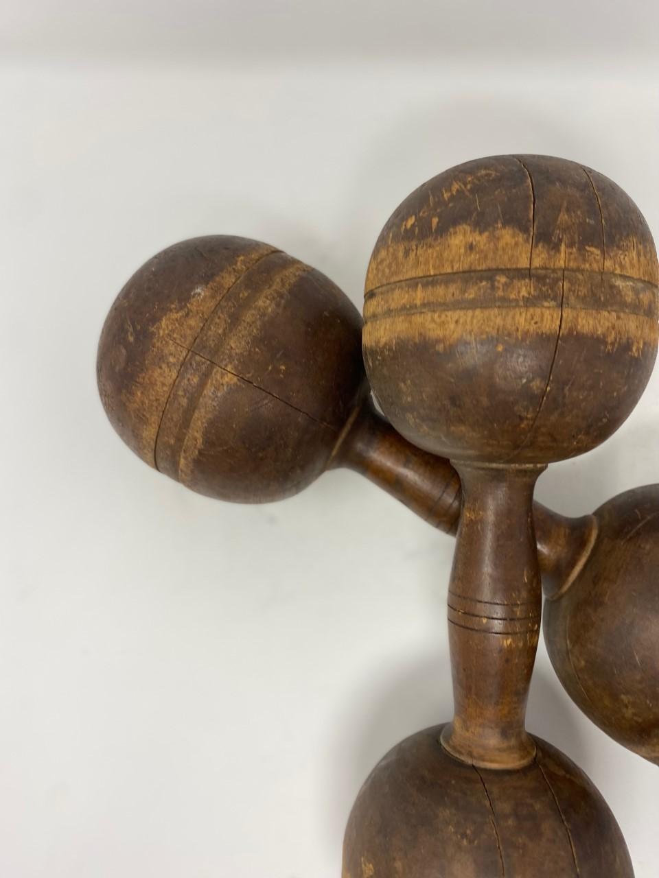 Hand-Crafted Antique 1900s Pair of Wooden Hand Weights