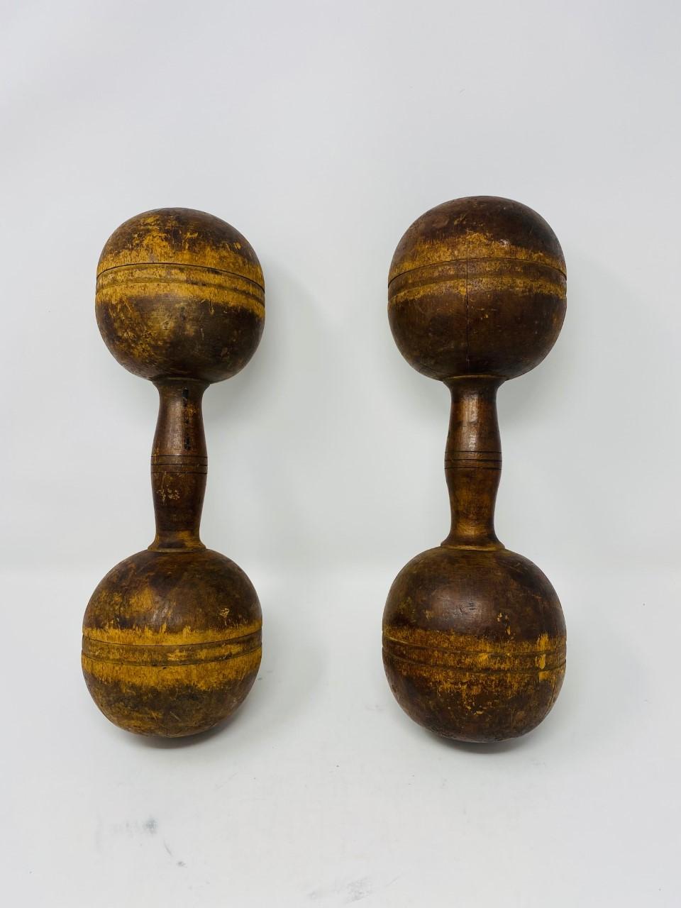 Early 20th Century Antique 1900s Pair of Wooden Hand Weights
