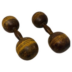 Antique 1900s Pair of Wooden Hand Weights