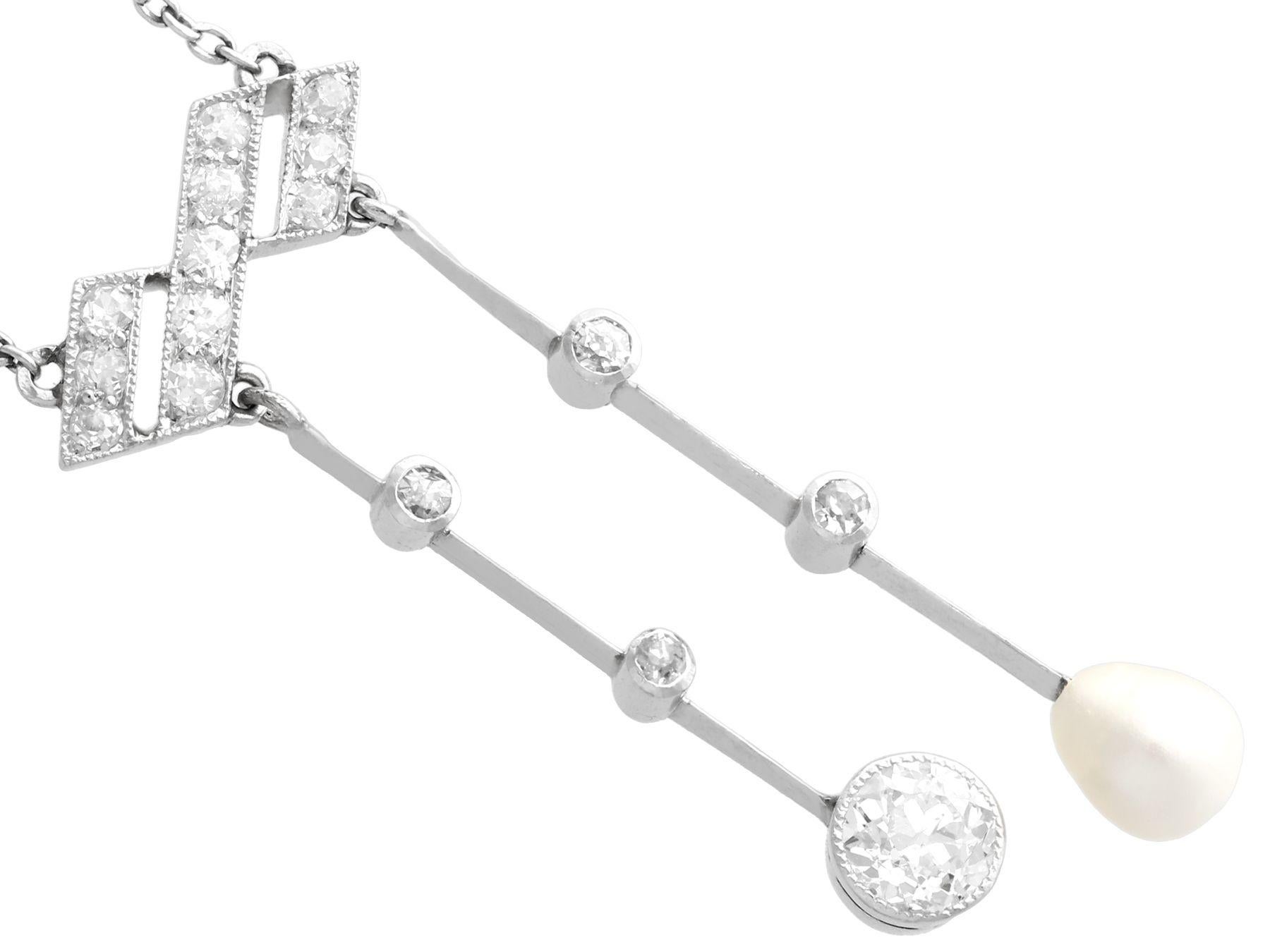 Antike Halskette 1900er, Perle und 1,12 Karat Diamant, Platin (Alteuropäischer Schliff) im Angebot