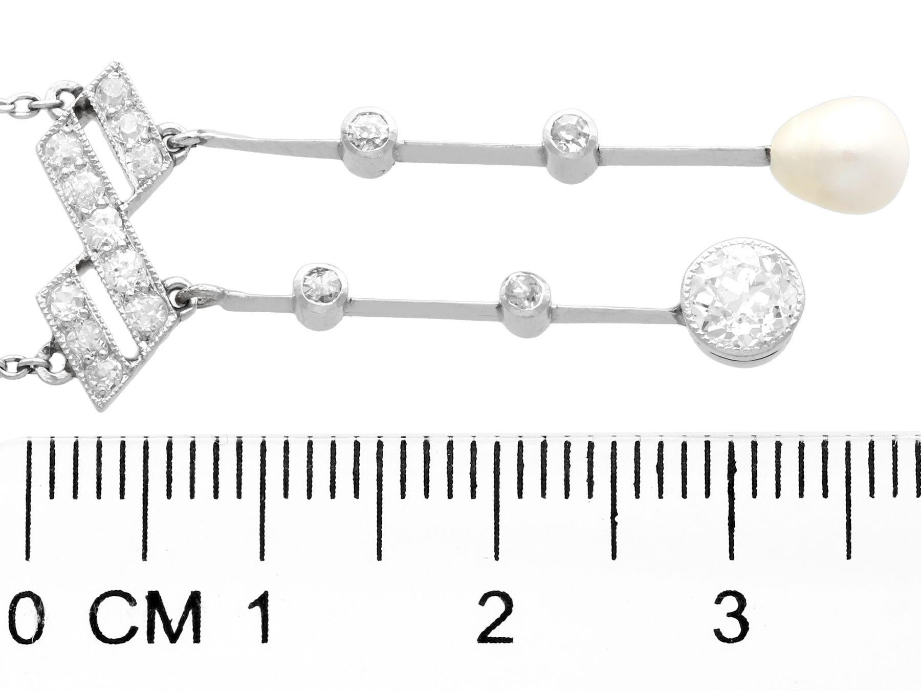 Women's Antique 1900s Pearl and 1.12 Carat Diamond Platinum Necklace For Sale