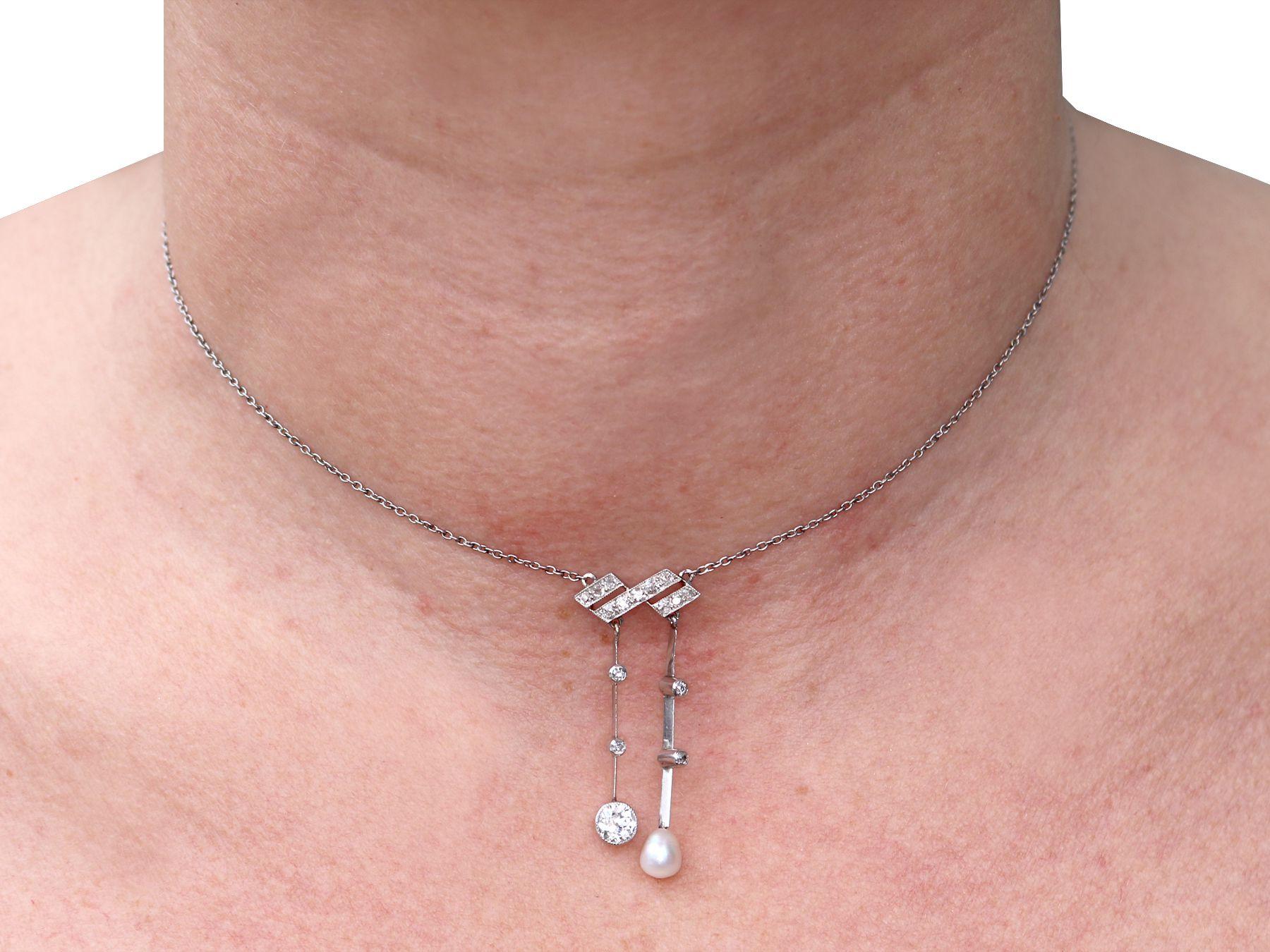 Antike Halskette 1900er, Perle und 1,12 Karat Diamant, Platin im Angebot 2