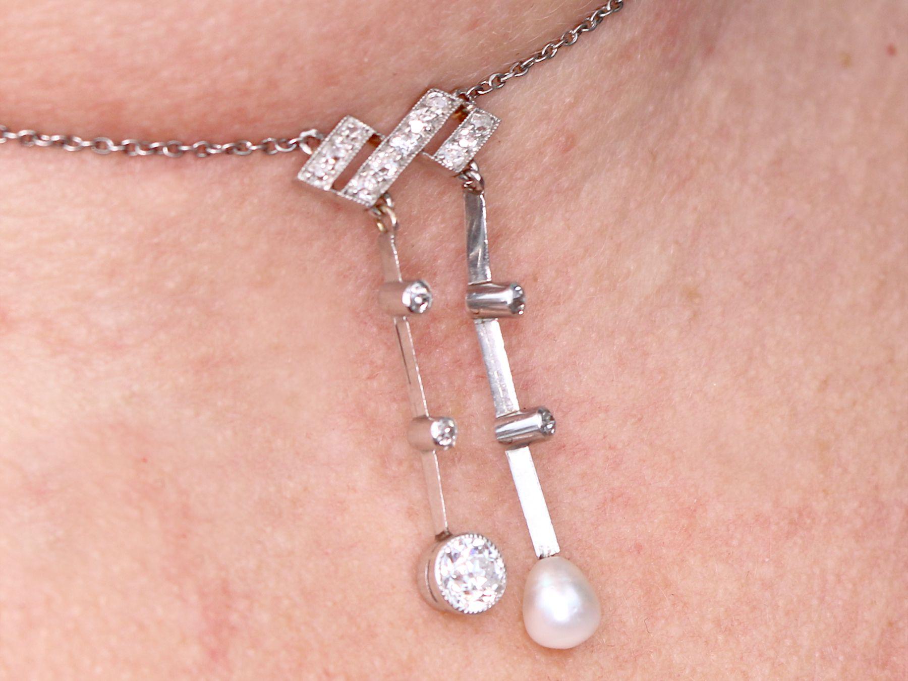 Antique 1900s Pearl and 1.12 Carat Diamond Platinum Necklace For Sale 2