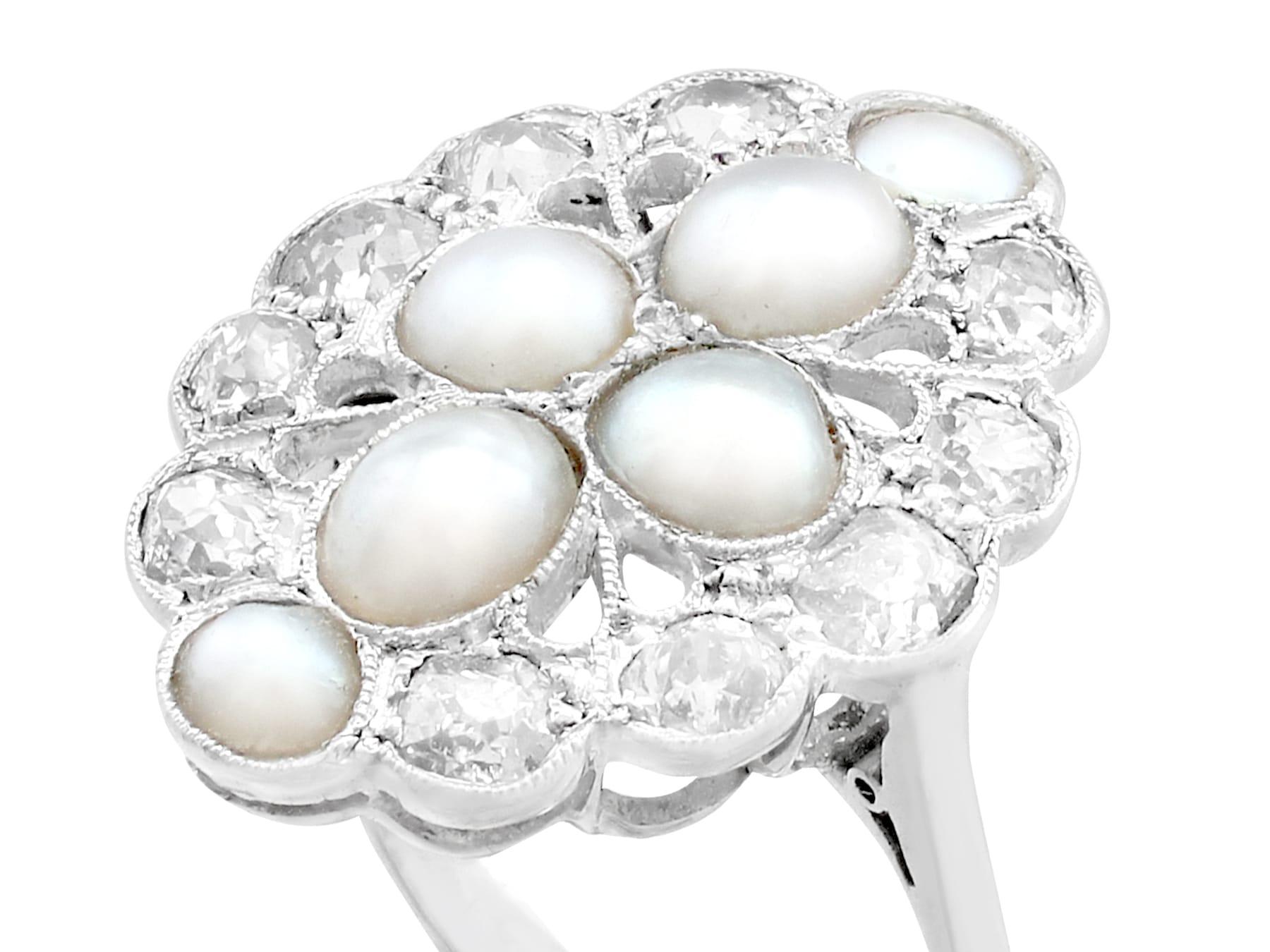 Women's 1900s Pearl and 1.73 Carat Diamond White Gold Cocktail Ring For Sale