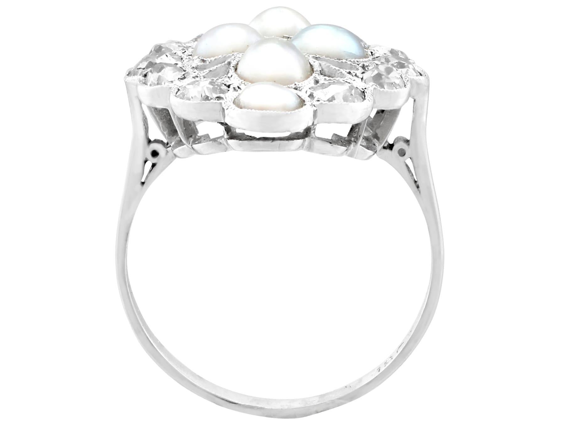 Women's 1900s Pearl and 1.73 Carat Diamond White Gold Cocktail Ring For Sale
