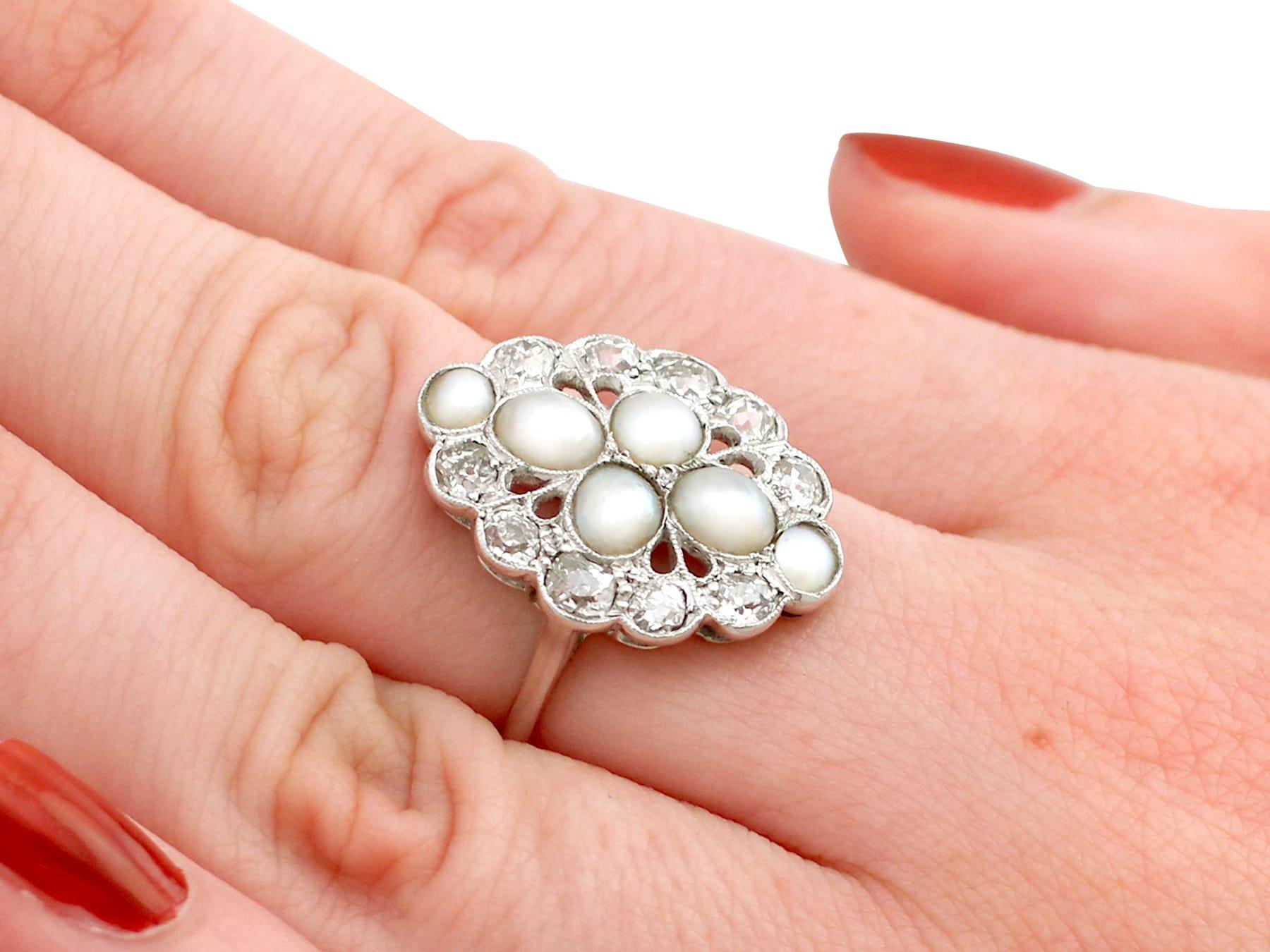 1900s Pearl and 1.73 Carat Diamond White Gold Cocktail Ring For Sale 3