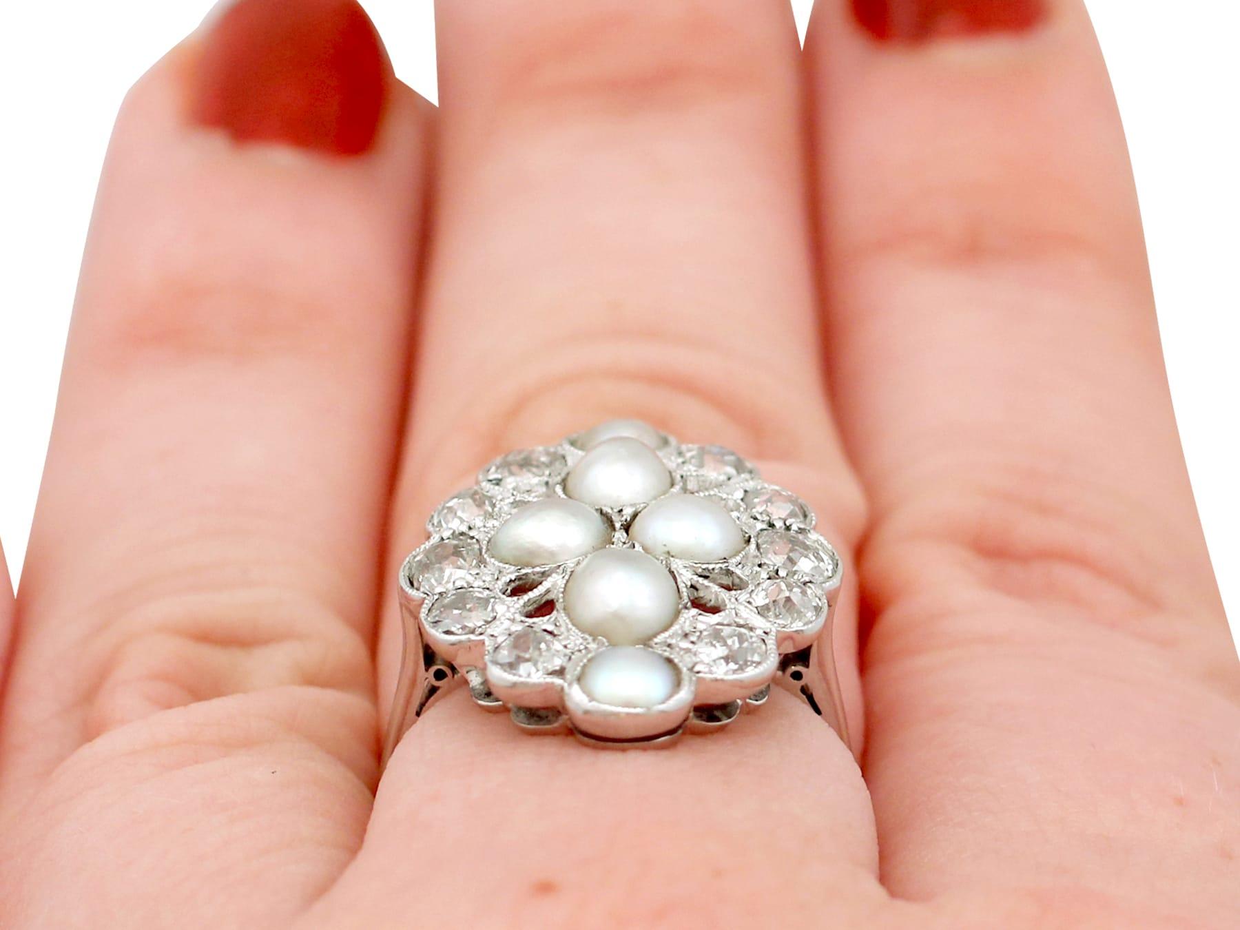 1900s Pearl and 1.73 Carat Diamond White Gold Cocktail Ring For Sale 4