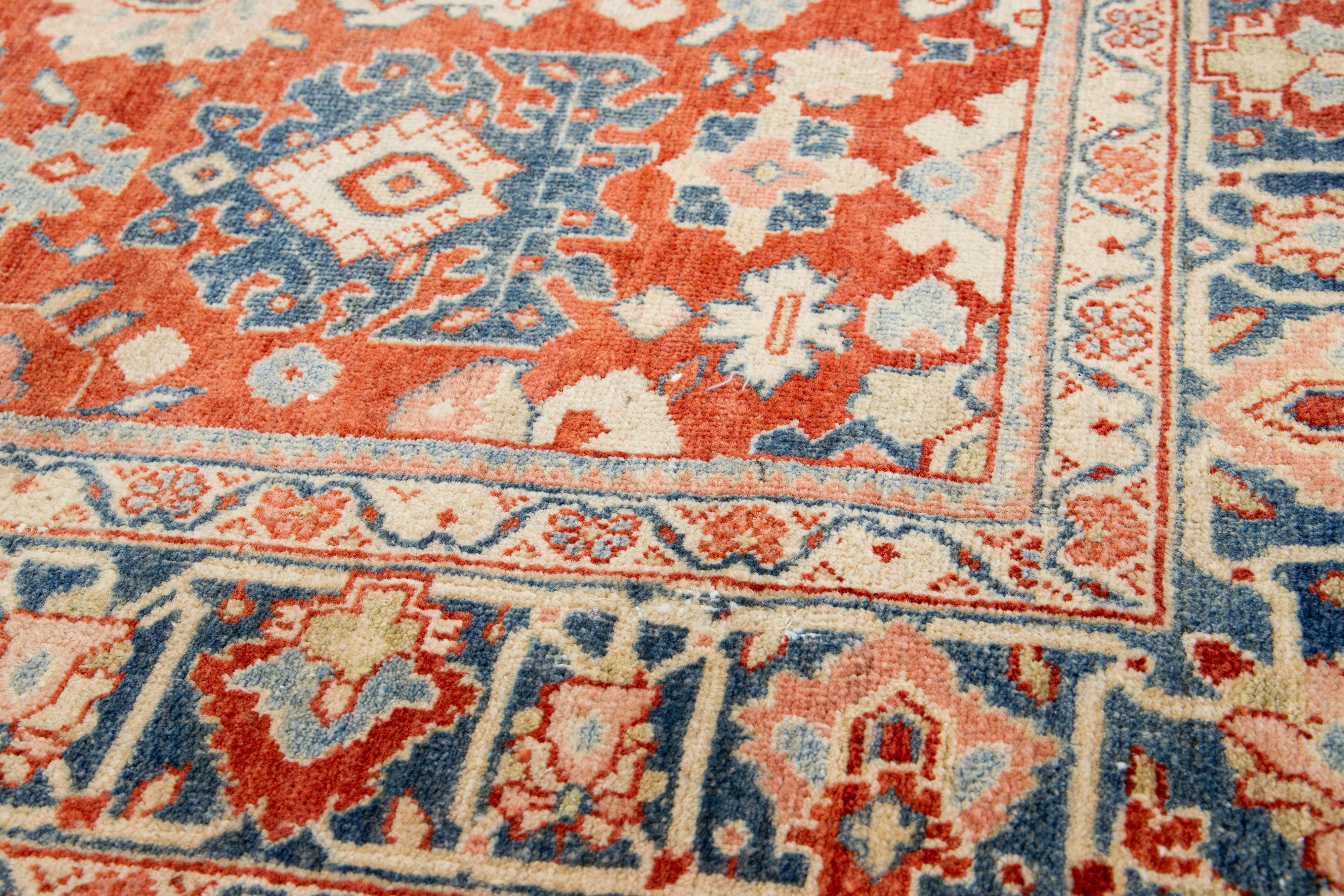 Antique 1900s Persian Mahal Wool Rug Handmade In Red With Allover Floral Motif For Sale 2