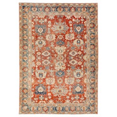 Tapis persan Mahal ancien des années 1900, fabriqué à la main en rouge avec motif floral sur toute la surface