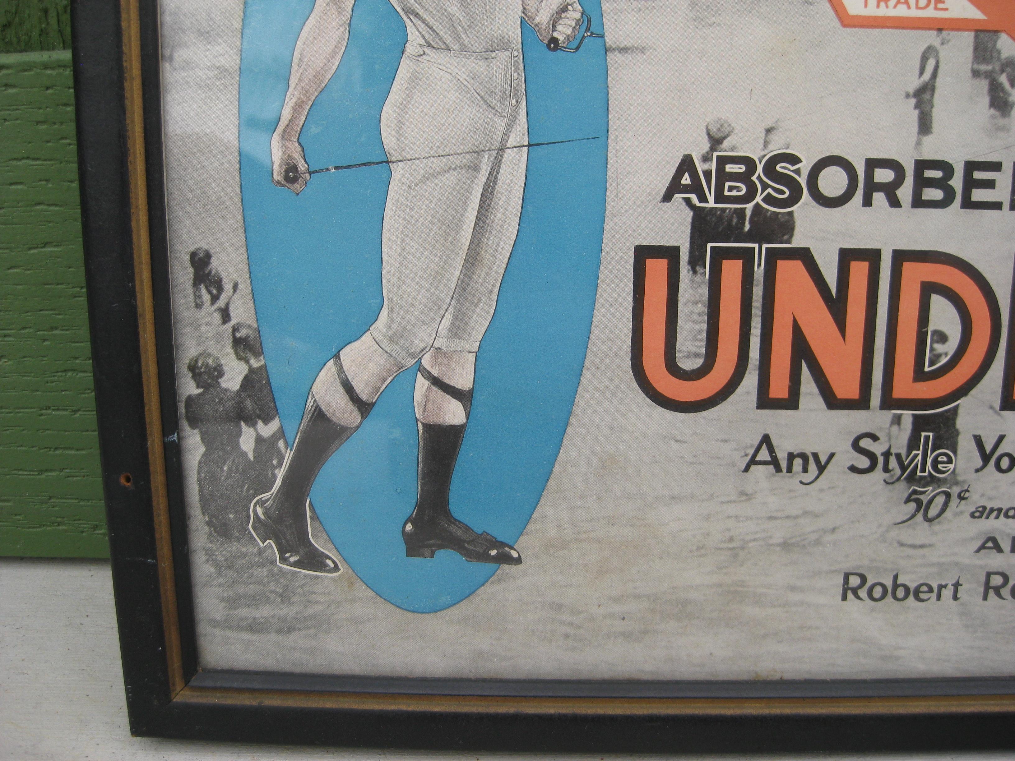 Antique 1900s Reis Men's Underwear Clothing Advertising Framed Paper Sign Poster For Sale 2