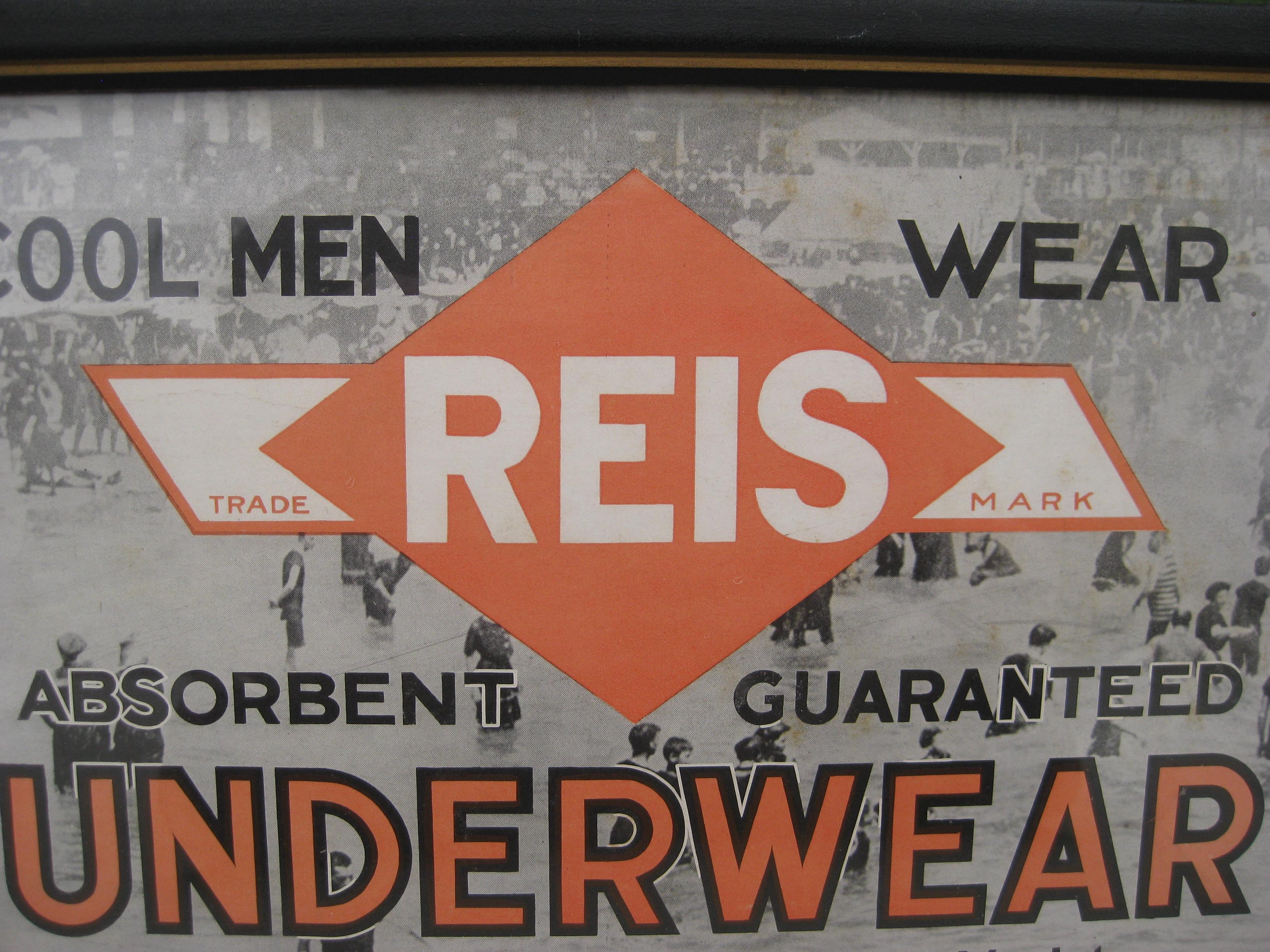 Antique 1900s Reis Men's Underwear Clothing Advertising Framed Paper Sign Poster For Sale 3