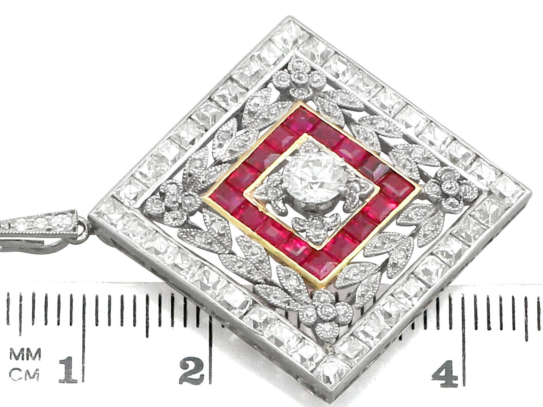 Antique 1900s Ruby 3.48 Carat Diamonds Gold Platinum Pendant Brooch For Sale 5