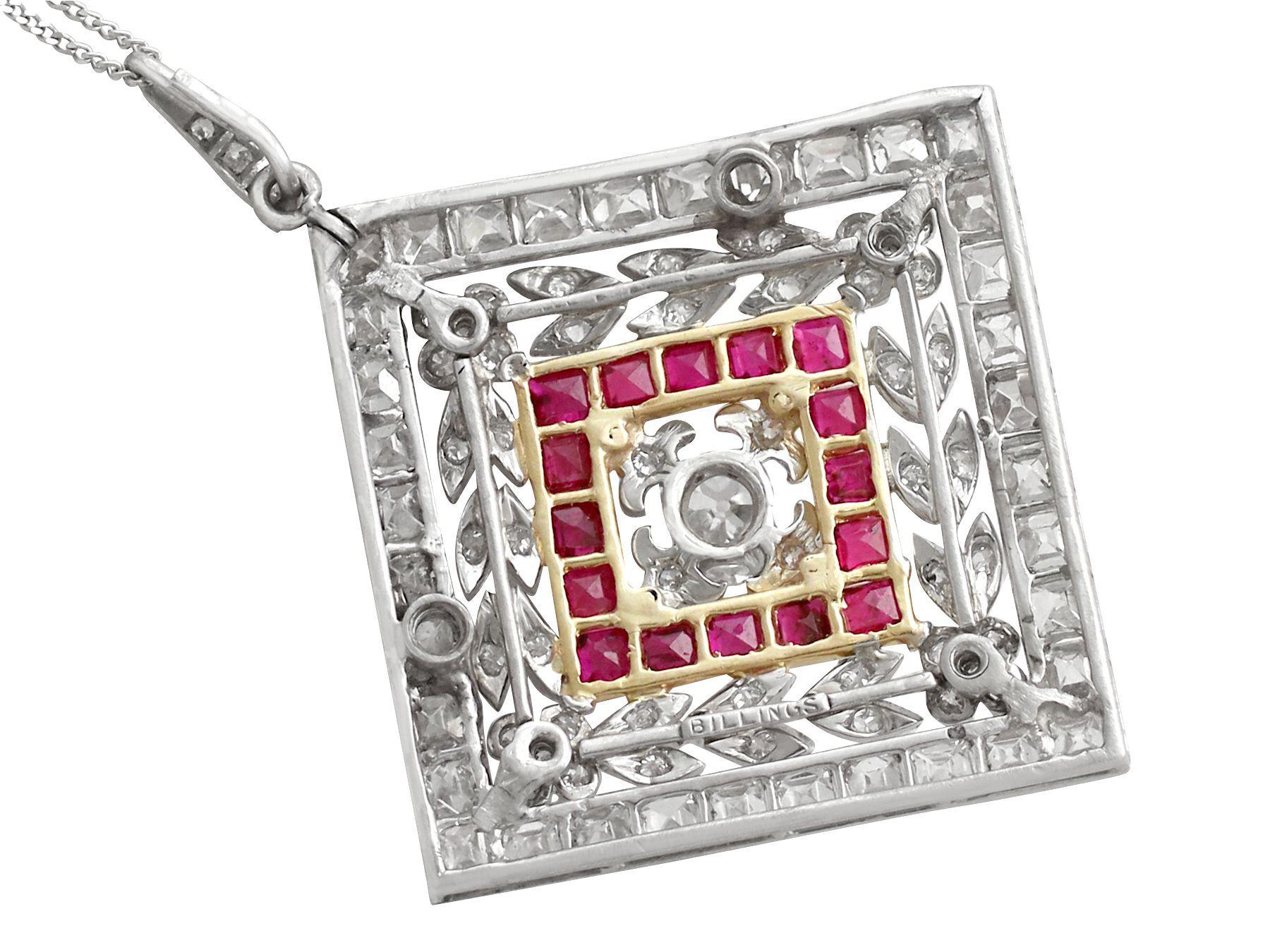 Antique 1900s Ruby 3.48 Carat Diamonds Gold Platinum Pendant Brooch In Excellent Condition For Sale In Jesmond, Newcastle Upon Tyne