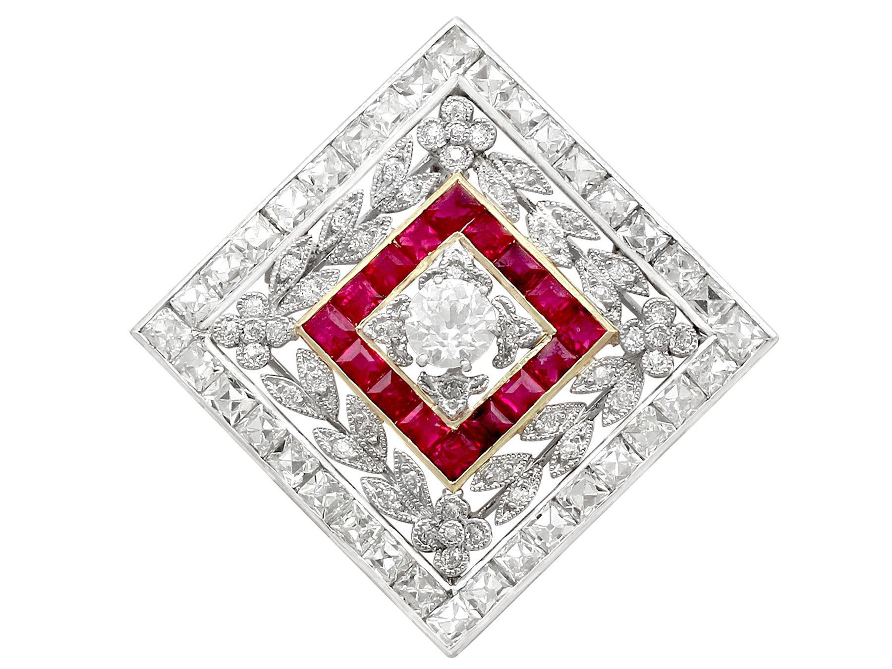 Antique 1900s Ruby 3.48 Carat Diamonds Gold Platinum Pendant Brooch For Sale 2