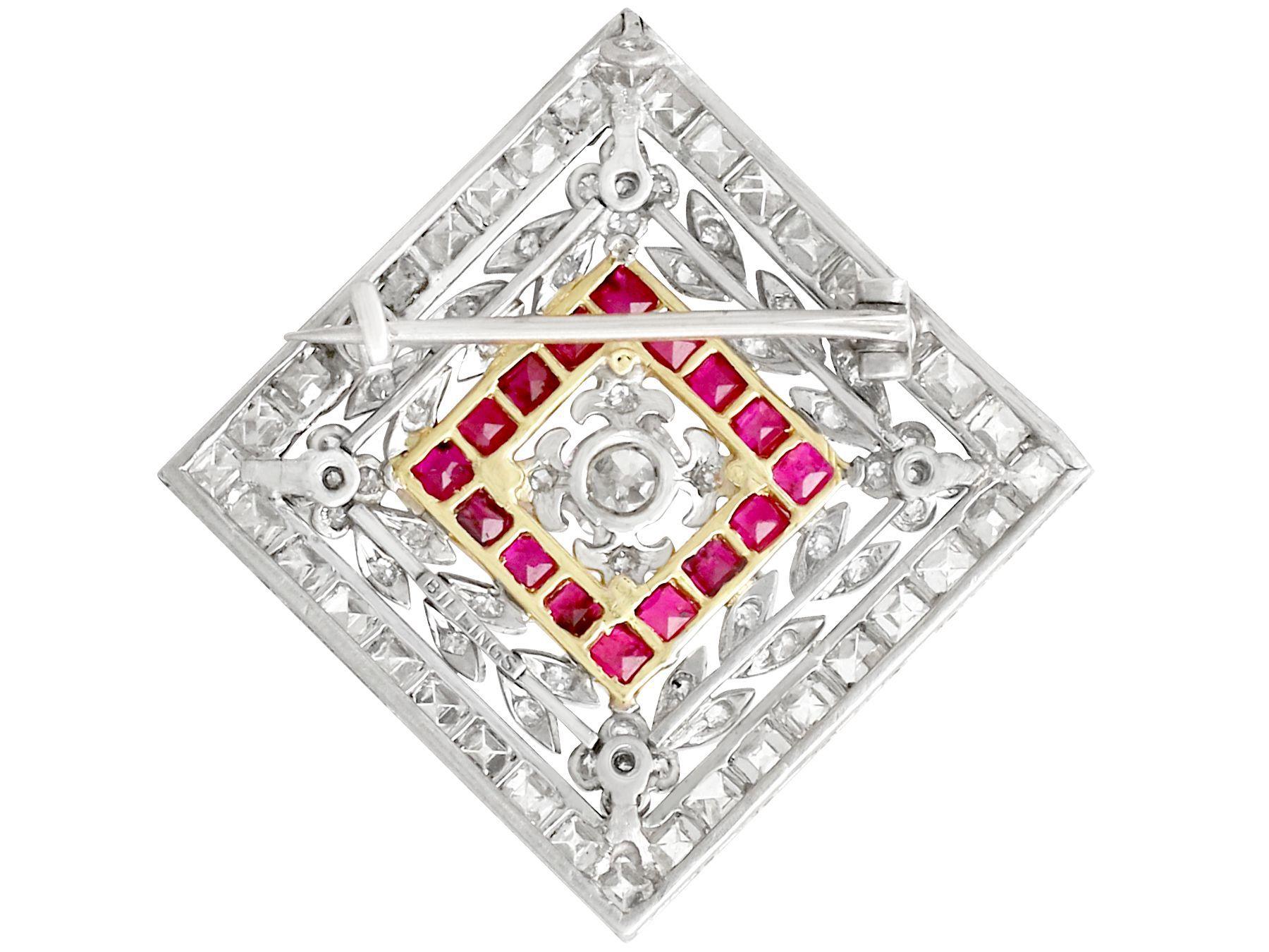 Antique 1900s Ruby 3.48 Carat Diamonds Gold Platinum Pendant Brooch For Sale 3