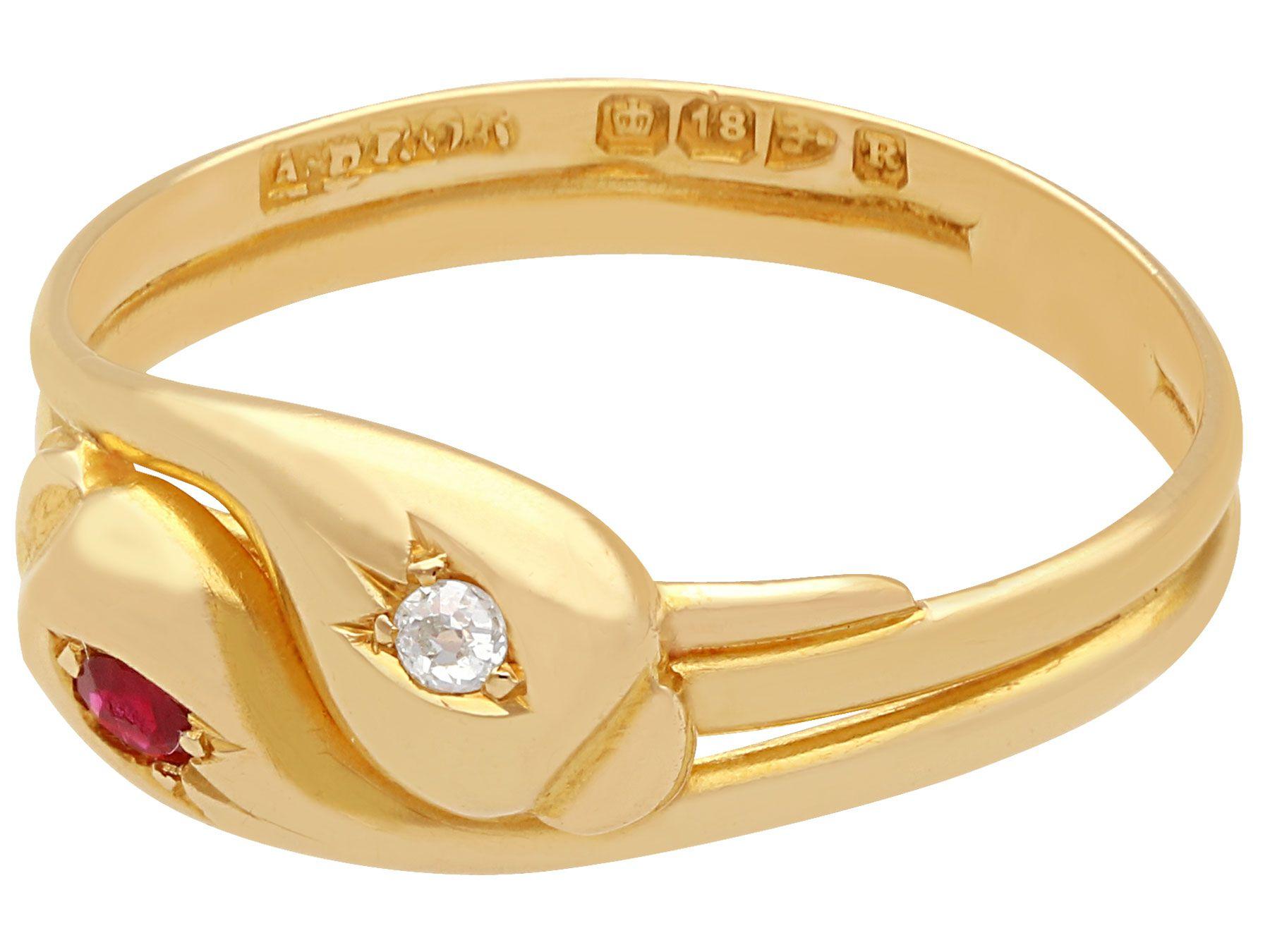 Women's Antique 1900s Ruby Diamond Gold Snake Cocktail Ring