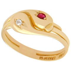 Antique 1900s Ruby Diamond Gold Snake Cocktail Ring