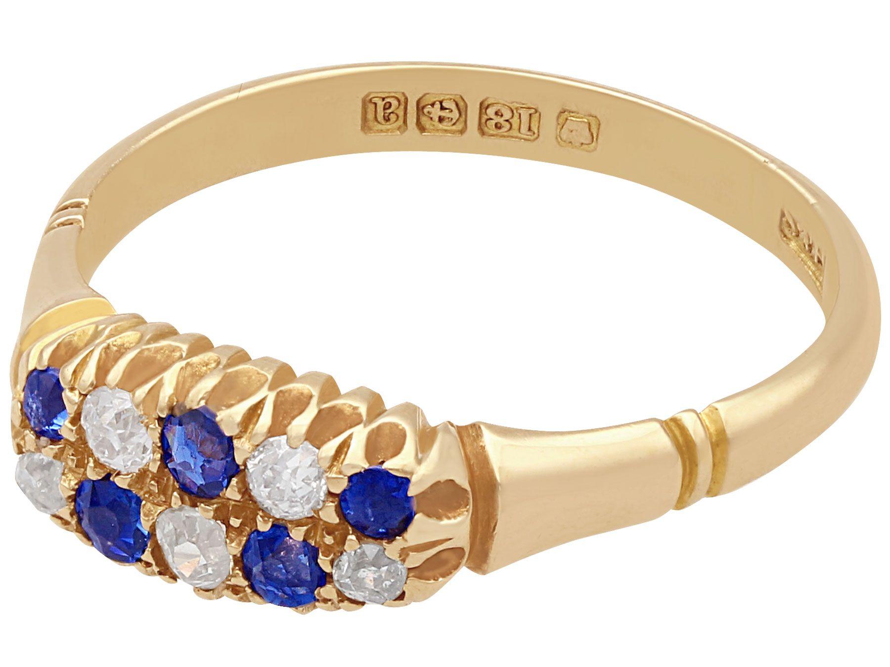 Old European Cut Antique 1900s Sapphire and Diamond Yellow Gold Cocktail Ring For Sale