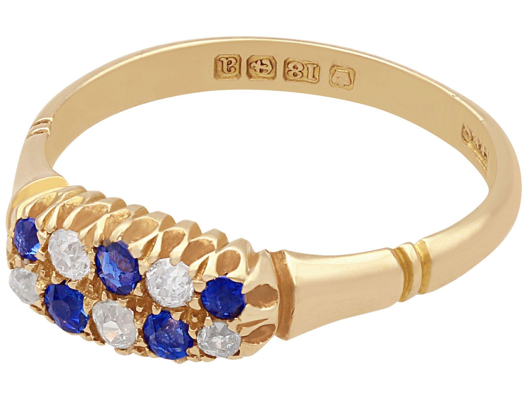 Old European Cut Antique 1900s Sapphire and Diamond Yellow Gold Cocktail Ring