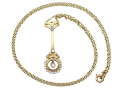 Antique Circa 1900 18k Yellow Gold Seed Pearl & Diamond Necklace