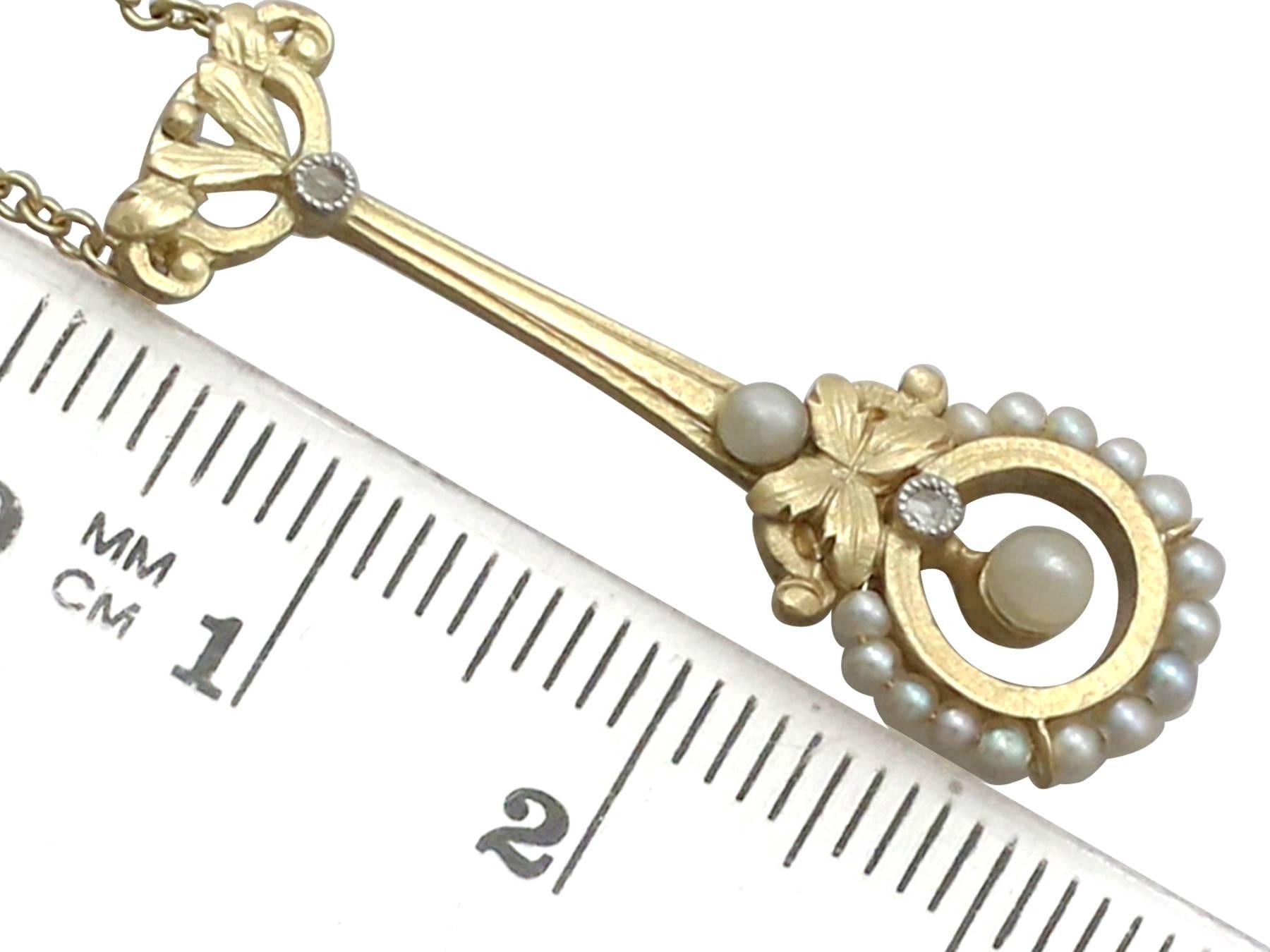 Collier 1900 en or jaune avec perles de rocaille et diamants en vente 1